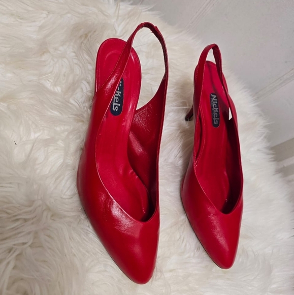 Nickels Slingback Red Heels Pointed Toe Shoe. Size 8.5B🌴✌️ - Picture 7 of 9